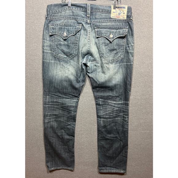 True Religion Mens Distress Straight With Flap Pockets Jeans Blue Size 38 - Picture 2 of 12